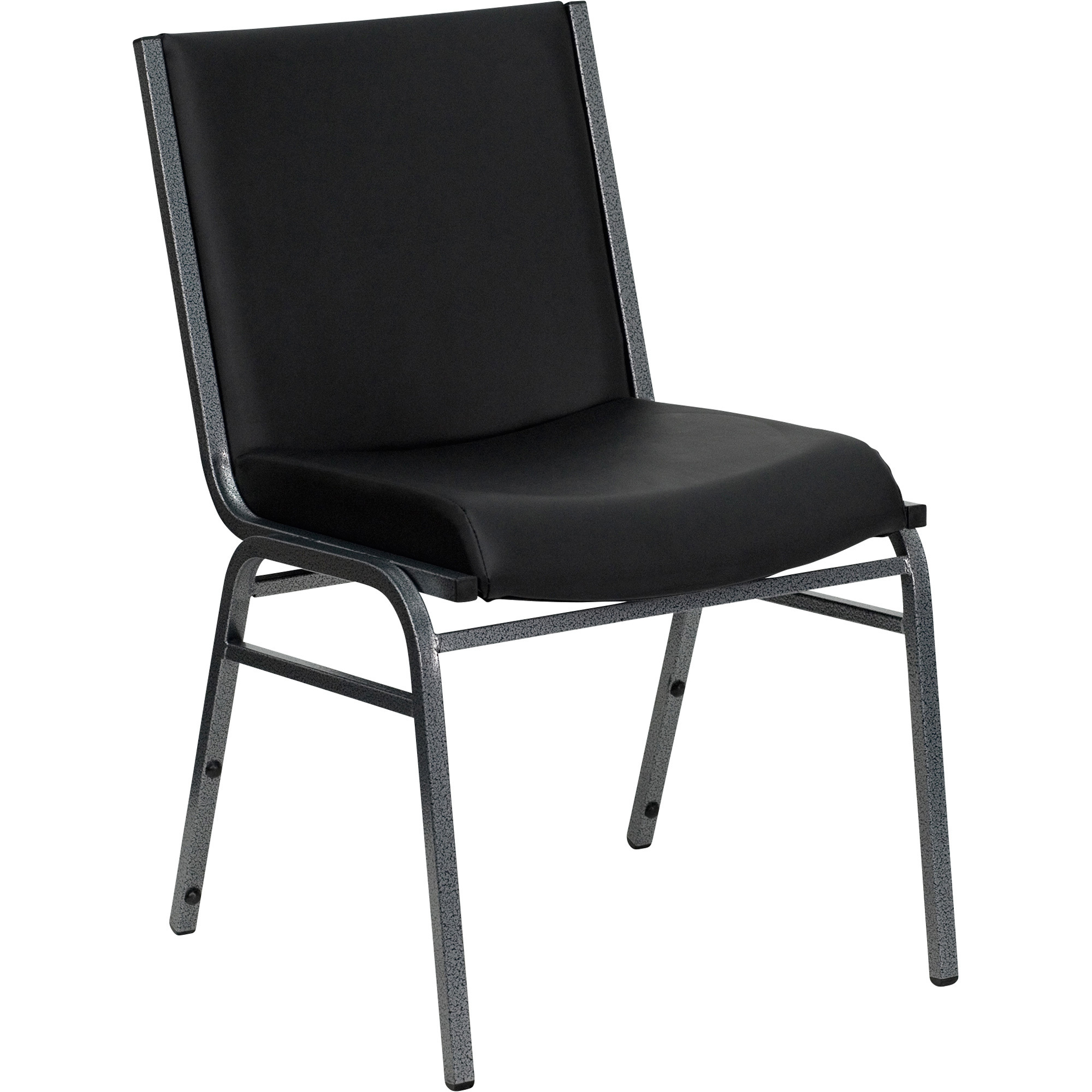 Flash Furniture Vinyl Stacking Chair, Black Vinyl Cushion/Silver Vein Frame, Model# XU60153BKVYL